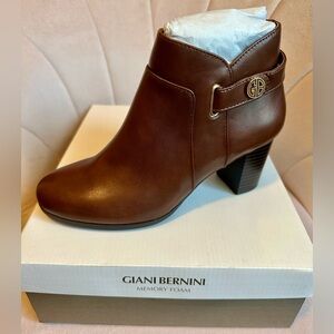 Giani Bernini Chocolate Brown Leather Ankle Bootie with Logo Accent